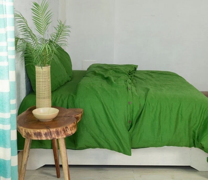 Fern Green Linen Duvet Cover Full XL Queen King Sizes in Etsy