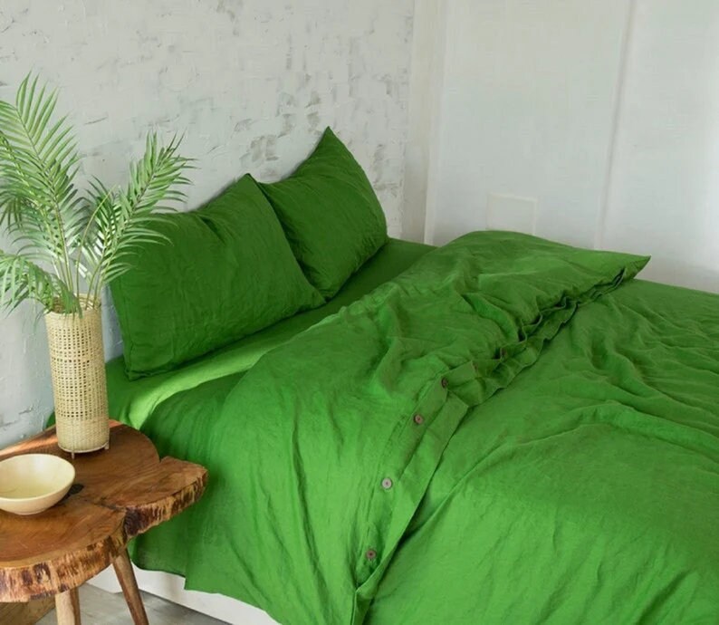 Fern Green Linen Duvet Cover Full XL Queen King Sizes in Etsy