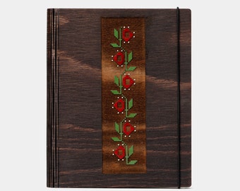 Traditionelles Muster Rosen Design Notizbuch aus Holz | Personalisierte Rose Geschenk | Benutzerdefiniertes Notizbuch Journal leere Seiten | Rezeptbuch Geschenk für Mama