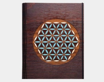 Flower of Life Book | Eco Friendly Wood Journal | Personalized Gift | Writing Journal With Blank Pages | Corporate Gift Idea | Handmade Book