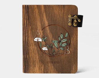 Custom Wedding Photo Album, Personalized Memory Book | Family Gift | Handcrafted Wooden Notebook with Blank Pages | Custom Wedding Guestbook