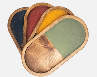 Oval wood tray, Natural birch wood tray, Jewelry and coffee tray, Modern design hand painted wood tray, Wooden small plate, Serving tray