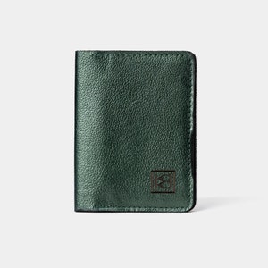 Cartera de cuero hecha a mano verde eléctrico, cartera unisex pequeña de diseño moderno, cartera verde, cartera verde minimalista