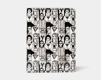 Handmade Leather Wallet, Modern Design Small Unisex Wallet, Hipster Print Wallet, Unique Black and White Wallet