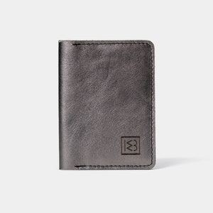Cartera de cuero hecha a mano gris metálico, cartera unisex pequeña de diseño moderno, cartera minimalista de estilo moderno de cuero gris, cartera plegada
