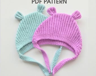 Crochet bonnet pattern, Seamless baby hat with bear ears, Advanced beginner guide, PDF + Video tutorial, 4 baby sizes