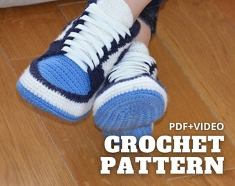 Crochet Sneaker Slippers Pattern, Adult Home Shoes DIY (PDF Pattern video)