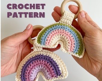 Rainbow baby rattle crochet pattern, crochet baby rattle pattern, rainbow baby pregnancy gift, crochet rainbow teether, easy pdf pattern