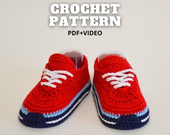 Crochet PATTERN baby booties inspired NB, crochet sneakers for baby 6-9 months, DIY gift for baby, pdf and video tutorial