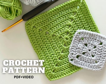 Granny square crochet pattern PDF solid basic motif for blanket bag cardigan, leftover yarn beginner-friendly project, 2 sizes in 1