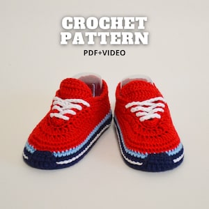 Crochet PATTERN baby booties inspired NB, crochet sneakers for baby 6-9 months, DIY gift for baby, pdf and video tutorial