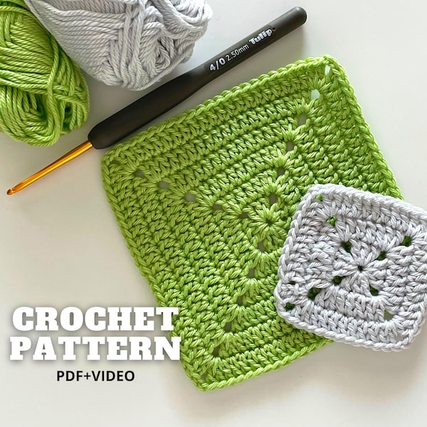 Granny square crochet pattern PDF solid basic motif for blanket bag cardigan, leftover yarn beginner-friendly project, 2 sizes in 1