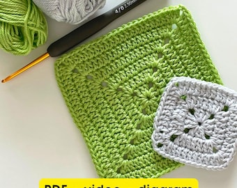 Solid Granny Square Crochet Pattern PDF, Baby Blanket Planner + Video