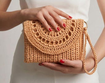 Crochet Raffia Clutch Bag Pattern, Boho Summer Purse (PDF Pattern)
