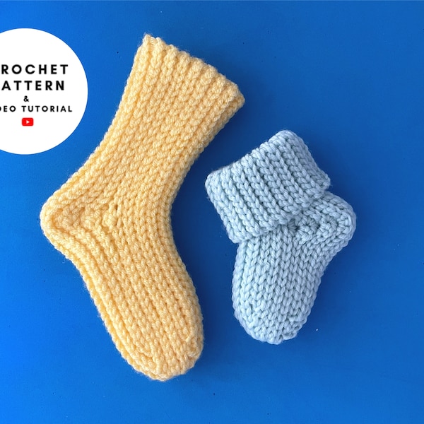 Calcetines a crochet patrón fácil, calcetines bebé niño niña unisex 3 tallas hasta recién nacido hasta 12 meses, regalo fácil DIY para bebé, idea de anuncio de embarazo