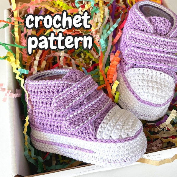 Baby shower gift crochet baby sneakers pattern, boy girl infant booties, newborn soft sole shoes, coming home outfit, English German pattern