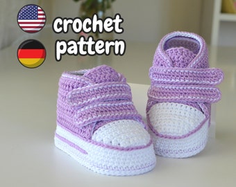 Crochet baby sneakers pattern PDF, baby booties for girls boys, handmade gift, häkeln anleitung baby schuhe, schnittmuster deutsch