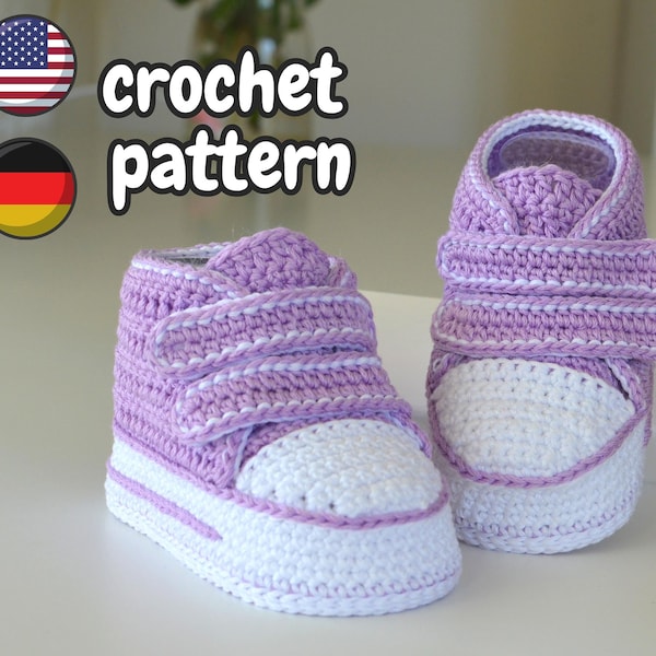 Crochet baby sneakers pattern, boy girl infant booties, handmade baby shower gift, newborn soft sole shoes, coming home outfit, pdf download