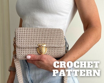 Crochet crossbody bag pattern, crochet purse pattern, woman tote handbag, mini shoulder messenger bag, beginner friendly DIY gift for her