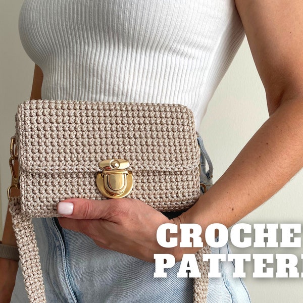 Crochet crossbody bag pattern, crochet purse pattern, woman tote handbag, mini shoulder messenger bag, beginner friendly DIY gift for her