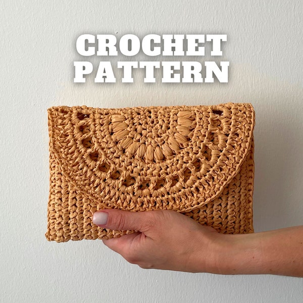 Patron de sac au crochet, pochette femme en paille de raphia, sac à main au crochet petit sac en raphia, petit sac à main, étui pour téléphone portable, tenue d'été