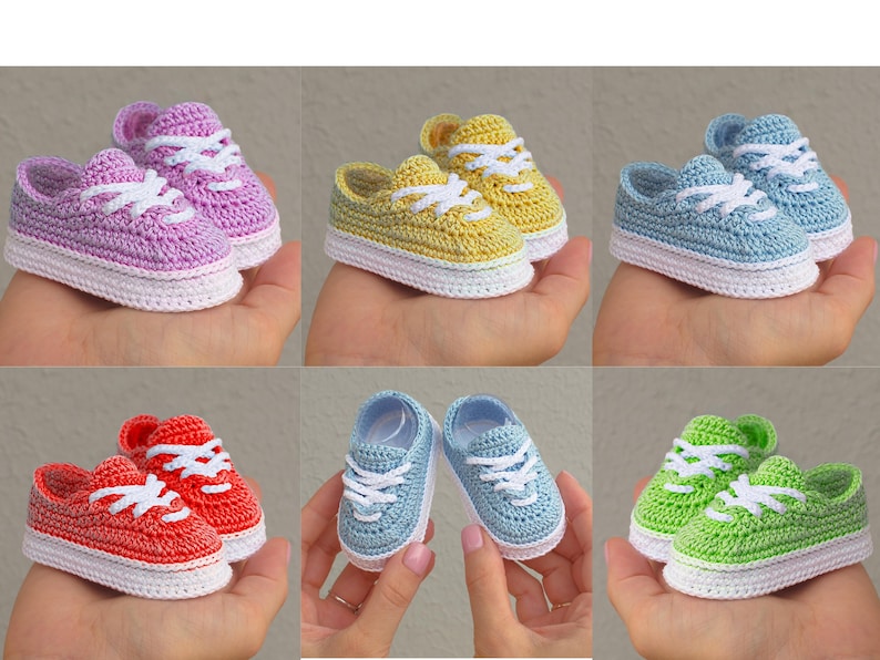 Crochet pattern baby shoes, baby girl boy booties 4 sizes, baby shower gift sneakers, pregnancy gift idea, DIY newborn baby clothes image 4