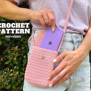 Modello di custodia per cellulare all'uncinetto, mini borsa a tracolla estiva, custodia per cellulare, borsa a tracolla, regalo fai da te per lei