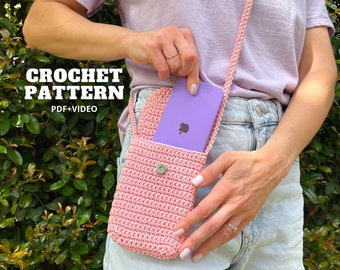 Crochet cell phone pouch pattern, summer crossbody small bag mini purse, mobile phone case sleeve, shoulder messenger bag, DIY gift for her
