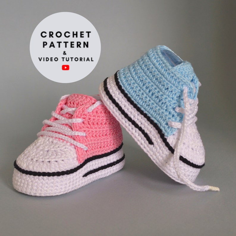 Crochet pattern baby booties, crochet baby shoe sneakers, crochet baby shoes pattern, newborn baby gift idea, baby shower gift infant image 1