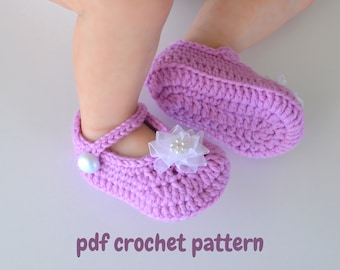 Mary Jane crochet baby shoes pattern, 3 sizes newborn girl soft sole crib shoes, christening footwear, DIY grandchild gift, how to crochet