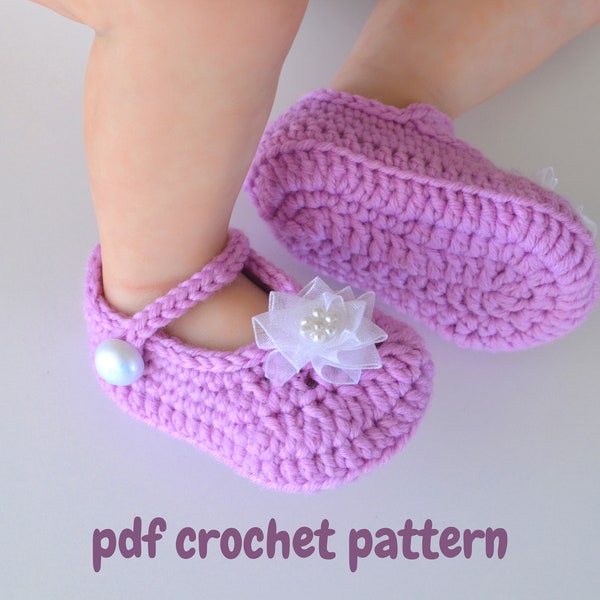 Mary Jane crochet baby shoes pattern, 3 sizes newborn girl soft sole crib shoes, christening footwear, DIY grandchild gift, how to crochet