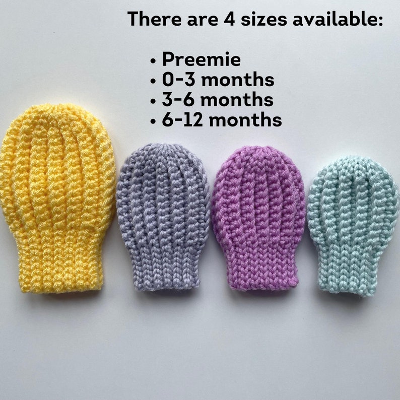 Crochet baby mittens pattern, warm thumbless winter mittens newborn baby girl boy unisex 4 sizes up preemie to infant, easy DIY baby gift image 5