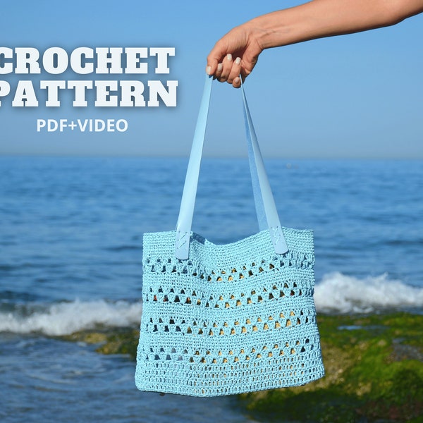 Patrón bolso bandolera a crochet, bolso tote de rafia eco mujer, bolso de playa de verano, bolso shopping de paja, proyecto de bolso DIY a crochet fácil de seguir