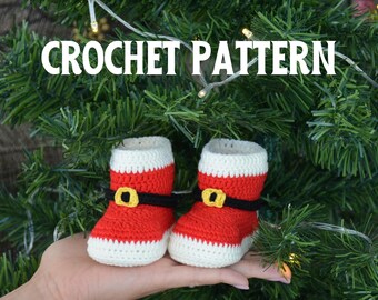 Santa red baby booties crochet pattern, newborn Christmas shoes, Xmas baby shower gift idea, winter baby announcement gift