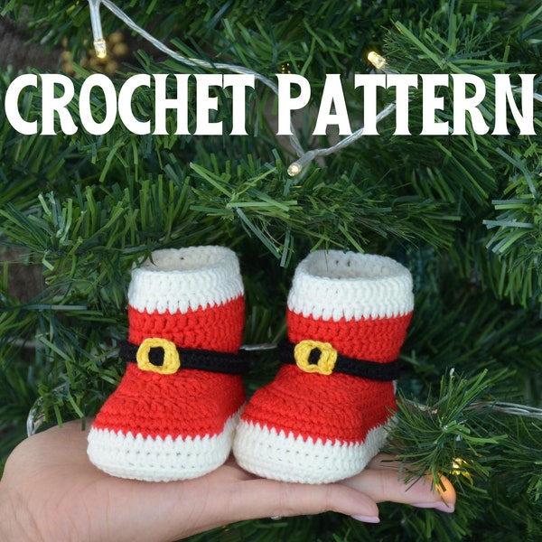 Santa red baby booties crochet pattern, newborn Christmas shoes, Xmas baby shower gift idea, winter baby announcement gift