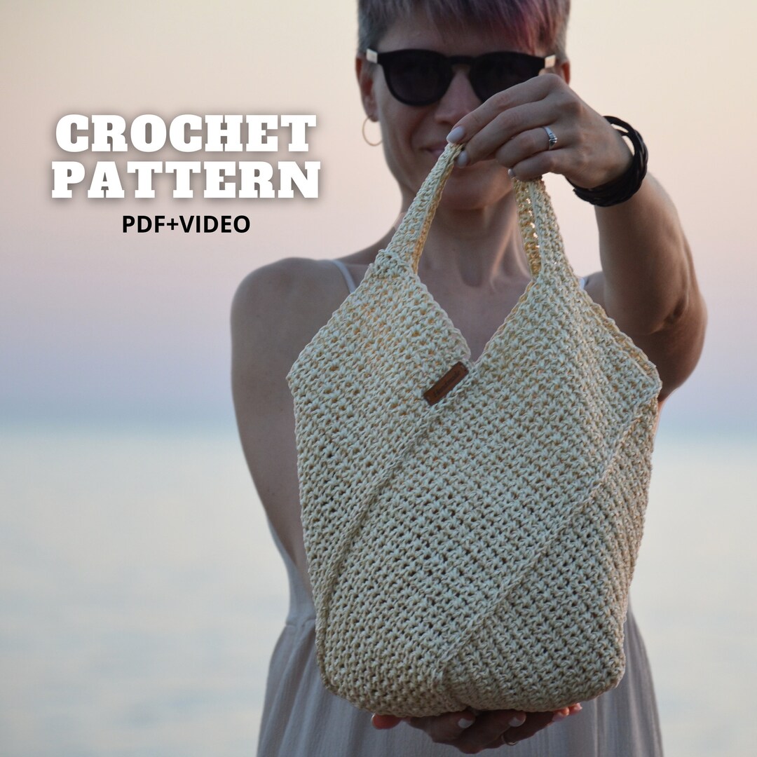 Easy Crochet Handbag Pattern Video Tutorial Eco Raffia Tote Etsy