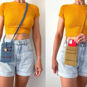 Crochet crossbody bag PATTERN, cute cell phone pouch, crochet mini purse, mobile phone case, easy pattern PDF, raffia bag pouch image 8