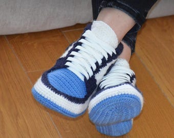 Crochet Sneaker Slippers Pattern, Adult Home Shoes DIY (PDF Pattern video)