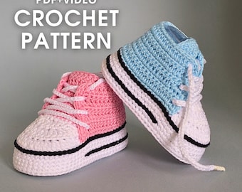Crochet Baby Shoes Pattern PDF + Video Tutorial | Baby Booties | Baby Shower Gift | Newborn Present | DIY Baby Sneakers Crochet Pattern