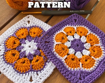 Granny square African flower crochet pattern, motif for blanket  bag cardigan dress, leftover yarn beginner-friendly project, fun tutorial