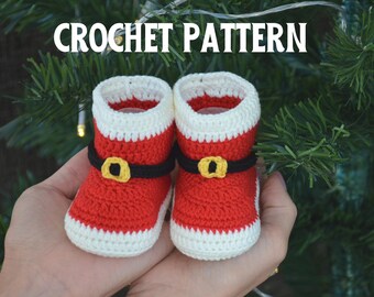 Christmas Crochet Pattern Red Baby Booties, Newborn Santa Claus