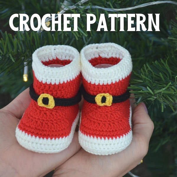 Christmas crochet pattern red baby booties, newborn Santa Claus shoes, winter baby shower gift idea, baby announcement box idea, Xmas photo