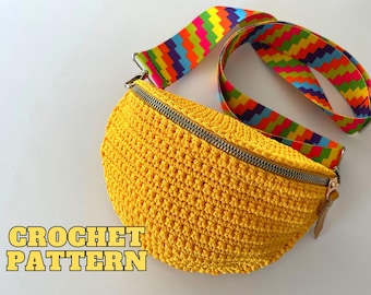 Crochet sling bag pattern, spring cross body purse, bum bag unisex, minimalist festival handbag