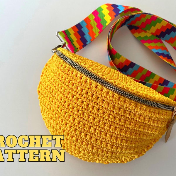 Crochet sling bag pattern, spring cross body purse, bum bag unisex, minimalist festival handbag