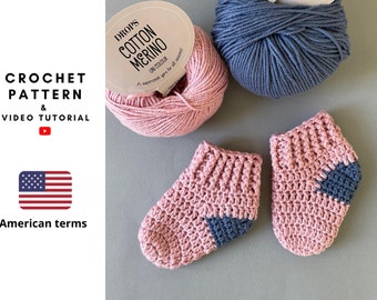 Baby socks crochet pattern for 0-3 months, easy crochet pattern, diy gift for baby, cute little socks