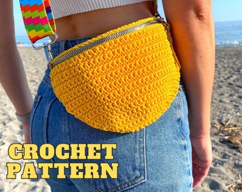 Crochet Fanny pack pattern, summer crossbody purse, small messenger handbag, beach sling bag unisex