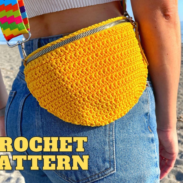 Crochet Fanny pack pattern, summer crossbody purse, small messenger handbag, beach sling bag unisex