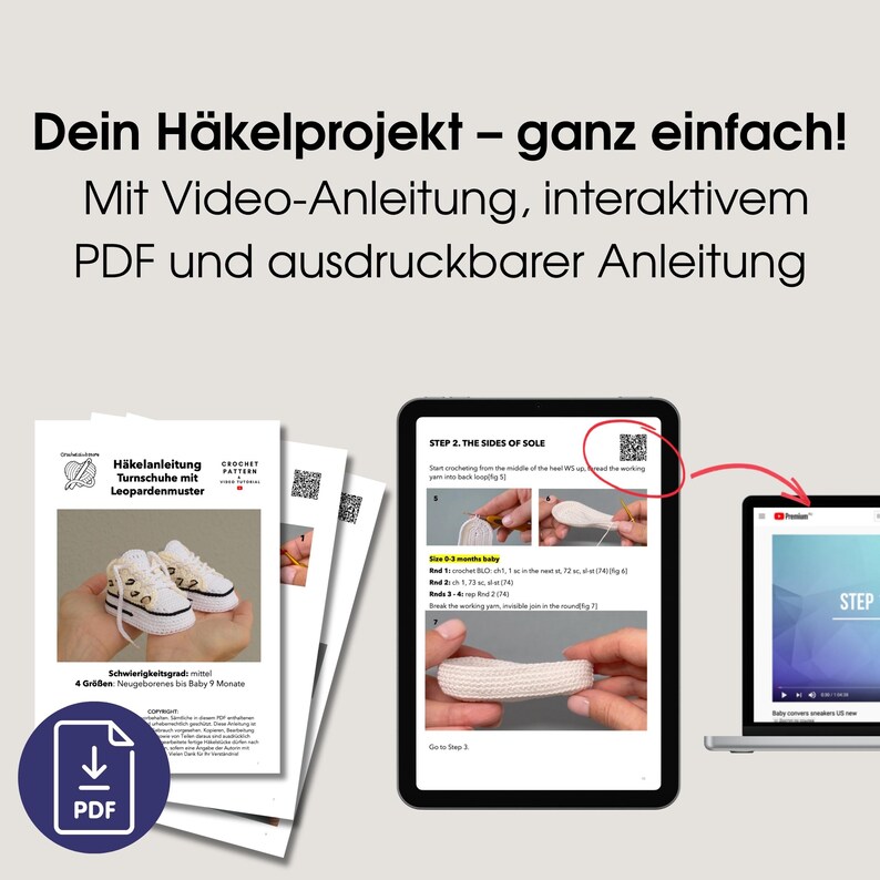 Infografik: "Dein Häkelprojekt – ganz einfach!" – PDF + Video