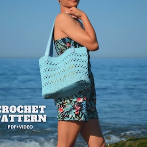Crochet bag pattern, eco raffia tote woman, summer beach shoulder bag, straw shopping purse, beginner friendly DIY handbag crochet project