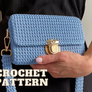 Crochet crossbody bag pattern, woman tote bag aesthetic, mini shoulder messenger bag, baguette clutch, beginner friendly DIY gift for her